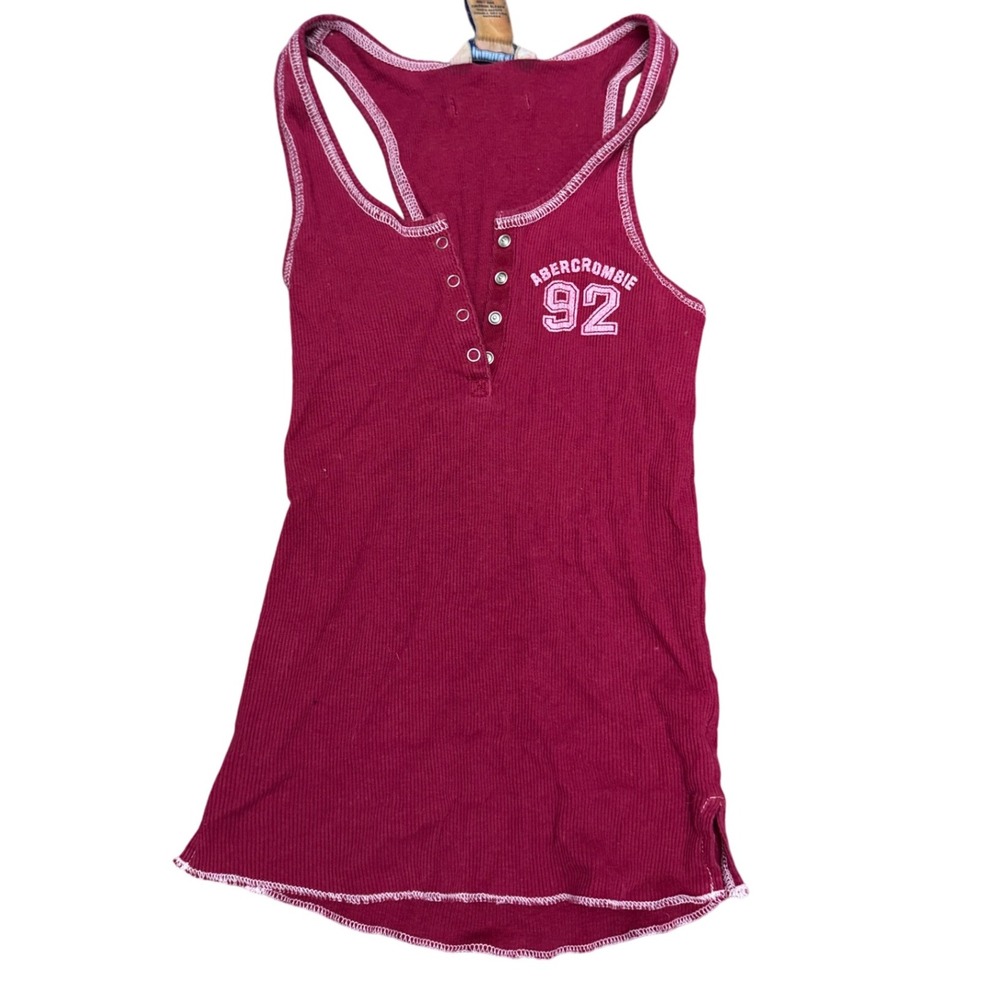 Vintage Y2K Abercrombie & Fitch 92 Ribbed Henley Tank Top‎ Red Women's Medium